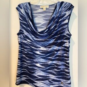 Michael Kors Sleeveless Blue & White Water Wave Themed Women's Top Sz L